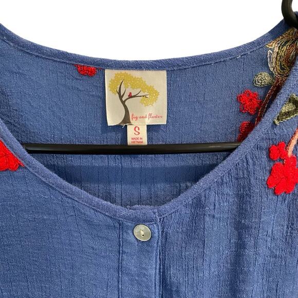 Figueroa & Flower Embroidered Boho Shift pullover Dress S Blue Rayon W/Belt - Picture 4 of 10